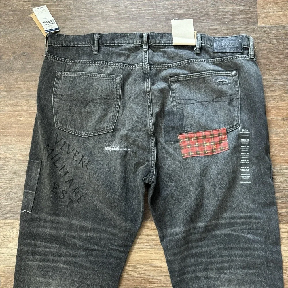 Polo Ralph Lauren Jeans Mens 44Bx30‎ Black Varick Slim Straight Patchwork Grunge